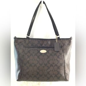Coach Pocket Tote in Brown Signature Logo with Black Trim